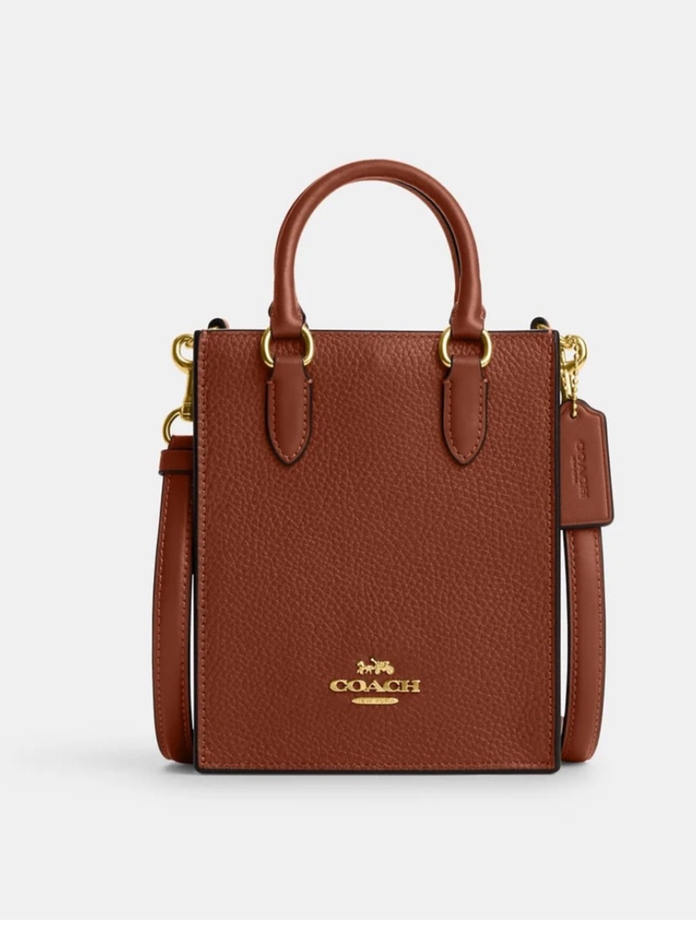 Coach North South Pebbled Leather Mini Tote - Cognac